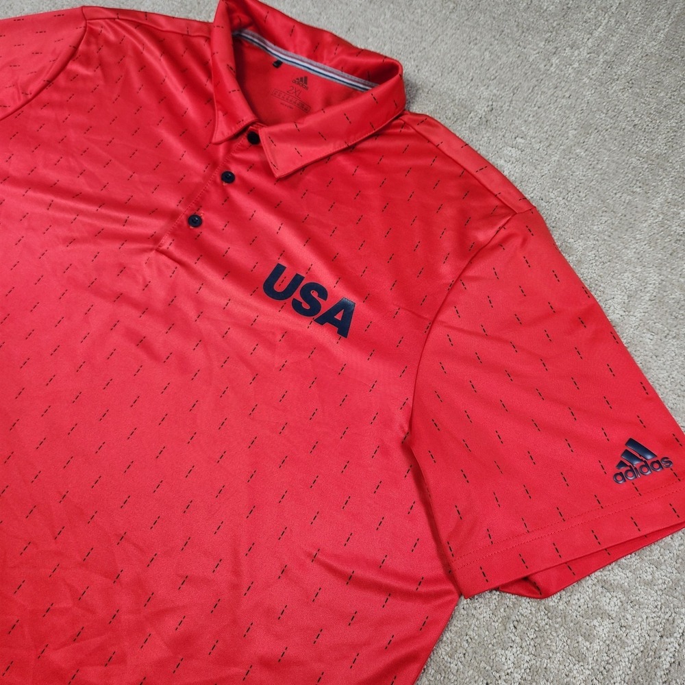 Adidas Team USA Golf Polo Men XXL Red Geometric Performance UPF Quick Dry